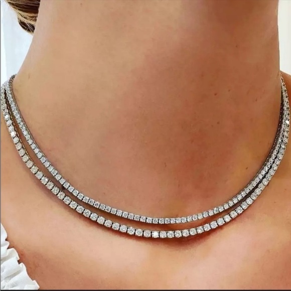 “18” NEW TENNIS 925 STERLING SILVER DIAMOND CHOKER NECKLACE - Picture 2 of 4
